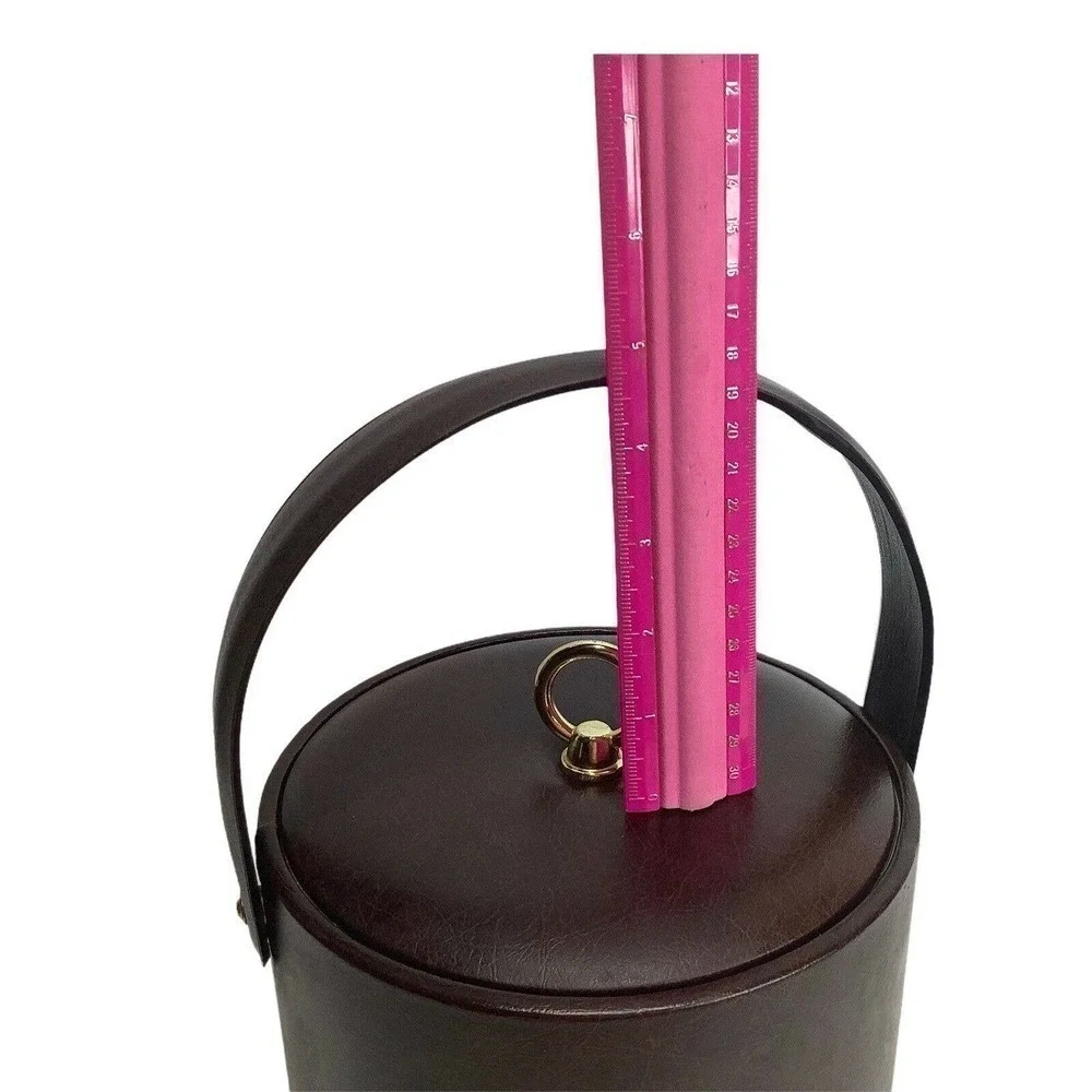 VINTAGE Georges Briard 7”‎ MCM Brown Vinyl Ice Bucket with Lid Hooks  USA